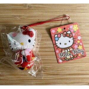 Sanrio Hello Kitty Kimono Plush Charm Keychain Ornament NWT Japan